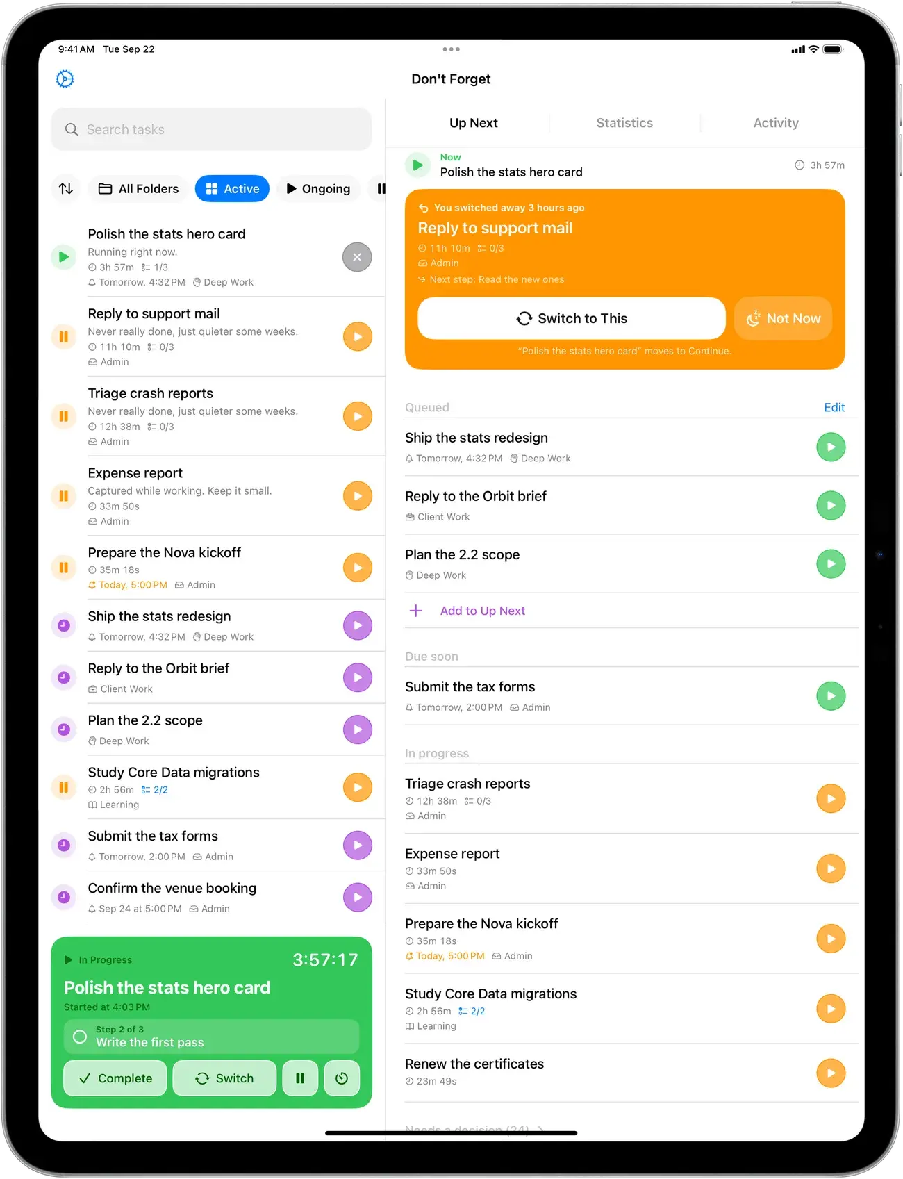 iPad: Tasks and Up Next