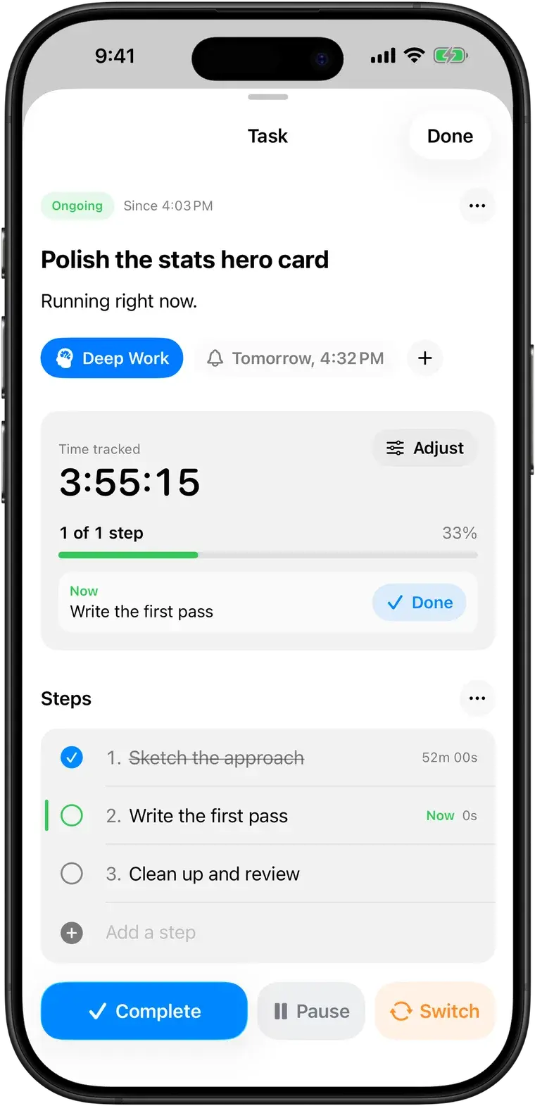 iPhone: Task and steps